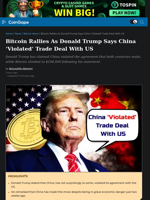 Bitcoin Rallies As Donald Trump Says China ‘Violated’ Trade Deal With US