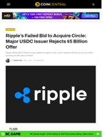 Ripple's Failed Bid to Acquire Circle: Major USDC Issuer Rejects $5 Billion Offer - CoinCentral
