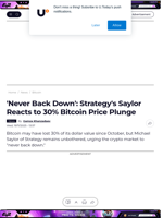 'Never Back Down': Strategy's Saylor Reacts to 30% Bitcoin Price Plunge - U.Today