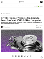 Crypto Founder Abducted in Uganda, Forced to Send $500,000 at Gunpoint - Decrypt