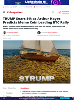 TRUMP Soars 5% as Arthur Hayes Predicts Meme Coin Leading BTC Rally | Coinspeaker