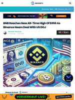 BNB Reaches New All-Time High Of $956 As Binance Nears Deal With US DOJ