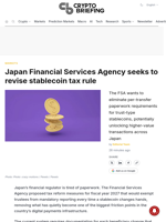 Japan Financial Services Agency seeks to revise stablecoin tax rule