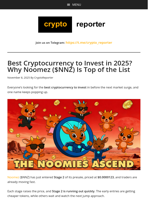 Best Cryptocurrency to Invest in 2025? Noomez ($NNZ) Leads