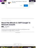 Raoul Pal: Bitcoin Is '2017 Google' in Network Growth - U.Today