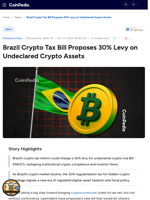 Brazil Crypto Tax Bill Proposes 30% Levy on Undeclared Crypto Assets