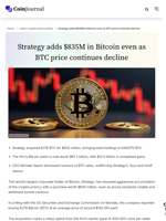 Strategy adds $835M in Bitcoin even as BTC price continues decline - CoinJournal