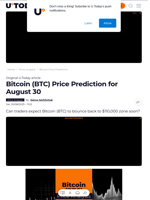 Bitcoin (BTC) Price Prediction for August 30 - U.Today