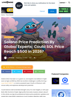 Solana Price Prediction By Global Experts; Could SOL Price Reach $500 In 2026? | Live Bitcoin News