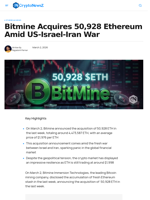 Bitmine Acquires 50,928 Ethereum Amid US-Israel-Iran War
