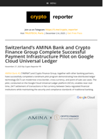 Switzerland’s AMINA Bank and Crypto Finance Group Complete Successful Payment Infrastructure Pilot on Google Cloud Universal Ledger