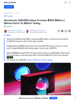 Housecoin Crosses $100 million | Meme Coins To Watch Today