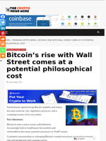 Bitcoin’s rise with Wall Street comes at a potential philosophical cost - The Crypto News Wire