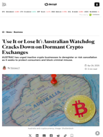 'Use It or Lose It': Australian Watchdog Cracks Down on Dormant Crypto Exchanges - Decrypt
