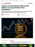 Solana Crashes Below $200 as $45 Million in Long Positions Get Liquidated - Coinspeaker