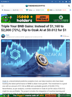 Triple Your BNB Gains: Instead of $1,160 to $2,000 (72%), Flip to Ozak AI at $0.012 for $1