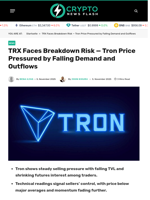 TRX Faces Breakdown Risk — Tron Price Pressured by Falling Demand and Outflows - Crypto News Flash