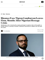 Binance Exec Tigran Gambaryan Leaves Firm, Months After Nigerian Hostage Crisis - Decrypt