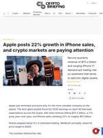 Apple posts 22% growth in iPhone sales, and crypto markets are paying attention