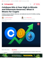 Coinbase Bags $112B in BTC & ETH Reserves