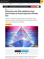 Prysm Bug Knocks Ethereum Consensus Participation After Fusaka