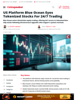US Platform Blue Ocean Eyes Tokenized Stocks For 24/7 Trading - Coinspeaker