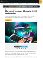 eToro Posts 76% YoY Asset Growth, Stock Rises Around 7%