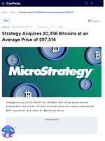 Strategy Acquires 20,356 Bitcoins at an Average Price of $97,514
