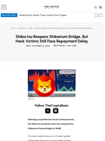 Shiba Inu Reopens Shibarium Bridge, But Hack Victims Still Face Repayment Delay