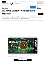 Saylor's Strategy (MSTR) Stock Rallies 9% Amid Bitcoin Price Rebound - U.Today