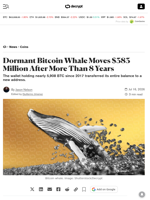 Dormant Bitcoin Whale Moves $383 Million After More Than 8 Years - Decrypt