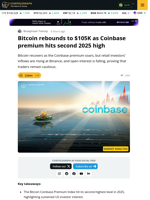 Bitcoin Coinbase Premium Hits New Highs Will BTC Follow?