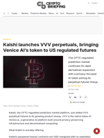 Kalshi launches VVV perpetuals, bringing Venice AI's token to US regulated futures