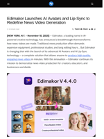 Edimakor Launches AI Avatars and Lip-Sync to Redefine News Video Generation - Visionary Financial