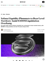 Solana Liquidity Plummets to Bear Level Territory Amid $500M Liquidation Overhang - Decrypt