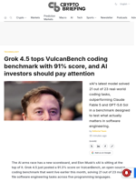 Grok 4.5 tops VulcanBench coding benchmark with 91% score, and AI investors should pay attention