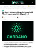 Cardano Holder Accidentally Loses $6M After Swapping ADA in Illiquid Pool - Crypto News Flash