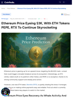 Ethereum Price Eyeing $3K, With ETH Tokens PEPE, RTX To Continue Skyrocketing