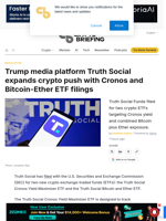 Trump media platform Truth Social expands crypto push with Cronos and Bitcoin-Ether ETF filings