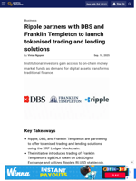 Ripple partners with DBS and Franklin Templeton to launch tokenised trading and lending solutions
