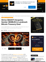 Strive ($ASST) Acquires Semler ($SMLR) In Landmark Bitcoin Treasury Deal