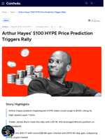 Arthur Hayes' $100 HYPE Price Prediction Triggers Rally