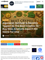 Algorand, VeChain & Remittix Tipped As The Best Cryptos To Buy Now, Analysts Expect 20x Gains For One | Live Bitcoin News