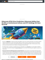 Ethereum (ETH) Price Prediction: Ethereum Rallies Past $3,400 as Institutional Inflows and ETF Holdings Hit New Records - Brave New Coin