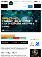 Ethereum Forecast: Will ETH Hit $10K or Will Ozak AI Rally to $1 Faster? | Live Bitcoin News
