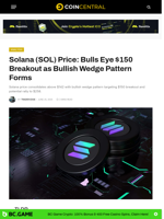 Solana (SOL) Price: Bulls Eye $150 Breakout as Bullish Wedge Pattern Forms - CoinCentral