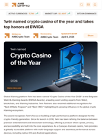 1win named crypto casino of the year and takes top honors at BWIGA - AMBCrypto