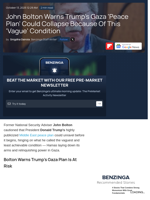 John Bolton Warns Trump's Gaza 'Peace Plan' Could Collapse Because Of This 'Vague' Condition  - Benzinga