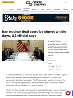 Iran nuclear deal could be signed within days, US official says