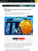 Bank lobby is 'panicking' about yield-bearing stablecoins — NYU professor